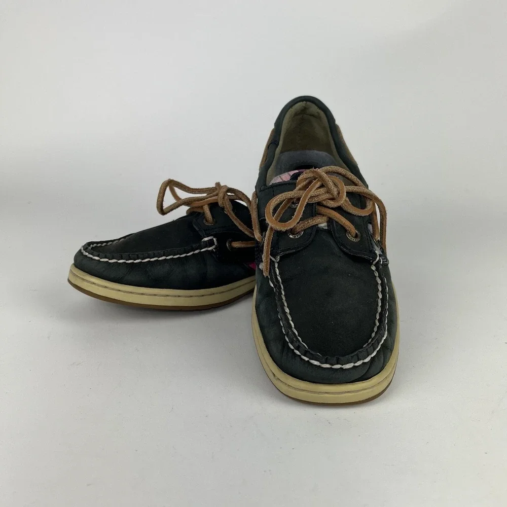 Sperry Top-Sider Koifish Womens 7.5 Blue Plaid Boat Shoe Leather Preppy Deck